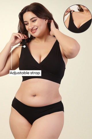 247 Extra Support Cotton Racerback Feeding Bra with Adjuster - Black