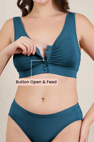 Airforce Front-Open Bra; side panel construction supports bust weight distribution.