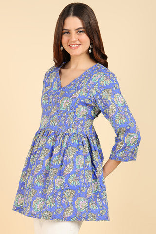 Blue Floral Printed Short Top for Feeding