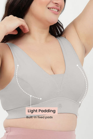 SecureFit Cotton Fixed-Pad Feeding Bra - Grey Melange