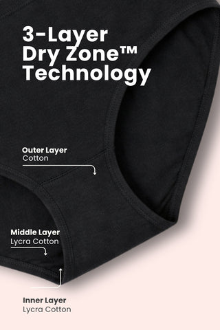 High-Waist Cotton Comfort Hipster (Pack of 3) (Black, Blush & Grey Melange)