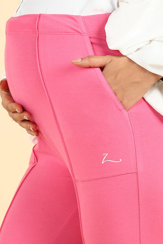 Pleated Cotton Pink Maternity Pants (Pregnancy & Postpartum)