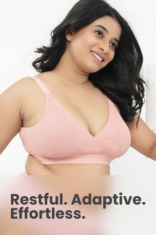 Zena Fine-Rib Bra Pack of 2 - (Rose Gold & Grey Melange)
