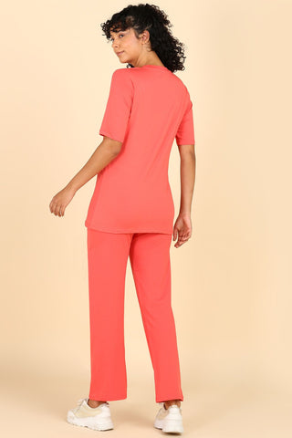 247 Mom Coral Zipless Maternity Top & Trouser Set
