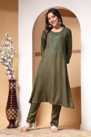 Celestial Olive Maternity Feeding Kurta Set