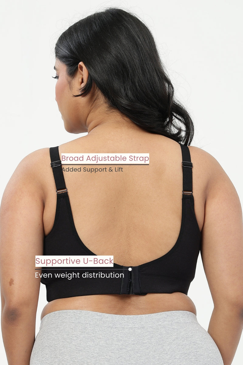 Riva Fine-Rib Cotton Feeding Bra - Black