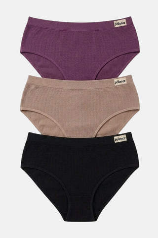 Sera Fine Rib Mid Rise Hipster Pack of 3 - (Skin, Purple, Black)