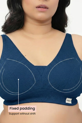 Sera Fine Rib Bra & Mid Rise Panty Set - Airforce