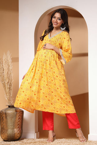 Sunshine Serenade Maternity and Feeding Friendly Kurta Set