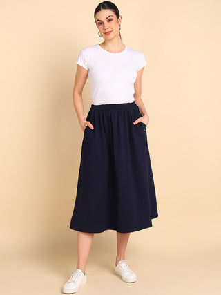 Midnight Blue 100% Cotton Jersey Maternity Skirt with Detachable Strap & Pockets