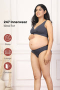 Full shot displays bra structure and fit under clothing.