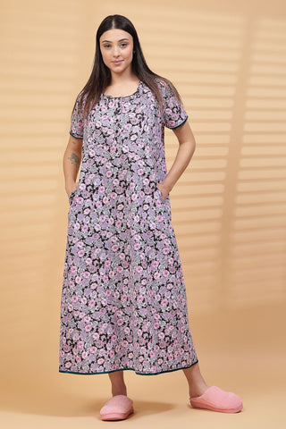 Pure Cotton Floral Printed Maternity Feeding Nighty