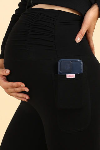 Ruched Cotton Black Maternity Capri (Pregnancy & Postpartum)