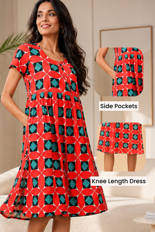 Red Printed Maternity Zipless Feeding Dress