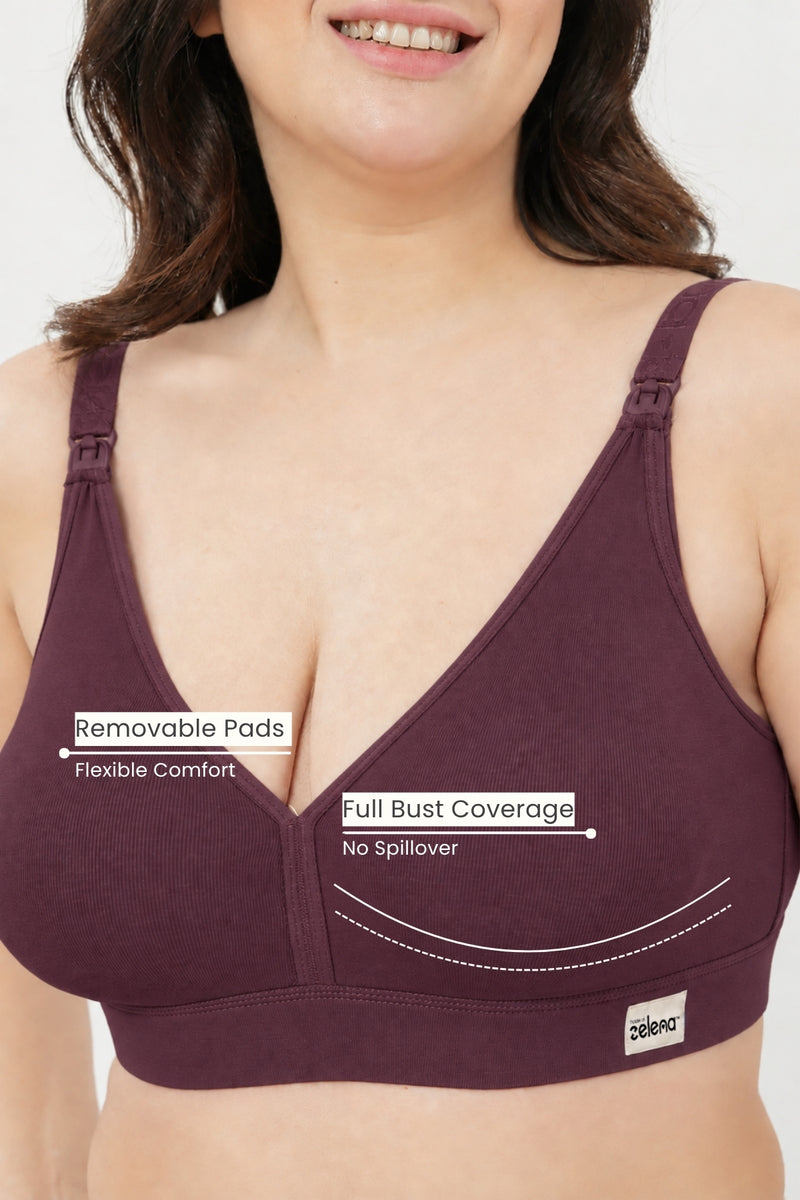 Lira Ribbed Cotton Nursing Padded Bra - Dark Berry