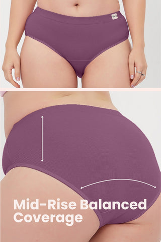 Sera Fine Rib Mid Rise Hipster Pack of 4 - (Blush, Pink, Purple, Black)