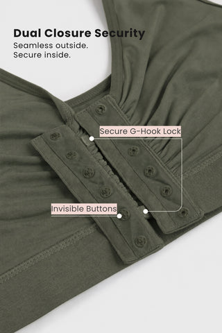 Ruched Invisible Button Nursing Bra - Sage Green