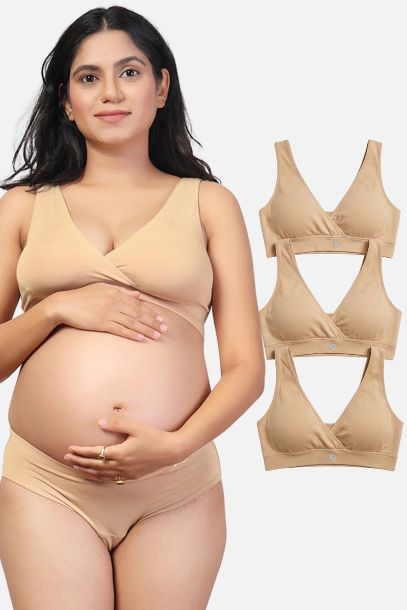 247 (Upgraded) Modal Padded Maternity Feeding Bra Pack of 3 - Skin
