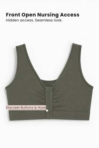 Ruched Invisible Button Nursing Bra - Sage Green