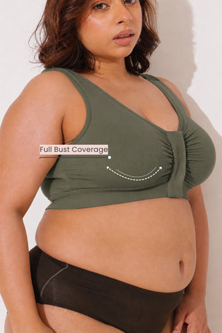 Ruched Invisible Button Nursing Bra - Sage Green