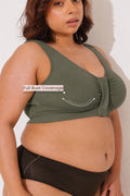 Ruched Invisible Button Nursing Bra - Sage Green