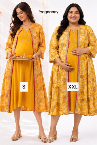 Laila – The Jewel-Tone Feeding Jacket Dress Set - Mustard Yellow