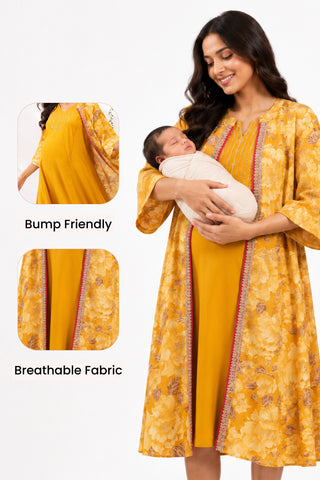 Laila – The Jewel-Tone Feeding Jacket Dress Set - Mustard Yellow