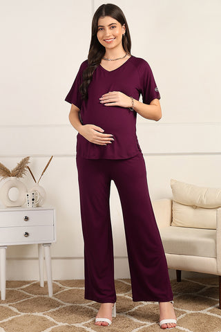 Burgundy Maternity Pajama Set