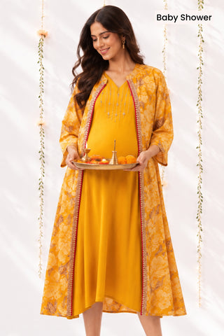 Laila – The Jewel-Tone Feeding Jacket Dress Set - Mustard Yellow