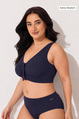 Ruched Invisible Button Nursing Bra - Future Dusk