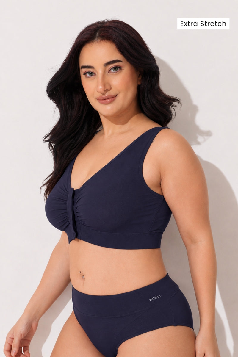 Ruched Invisible Button Nursing Bra - Future Dusk