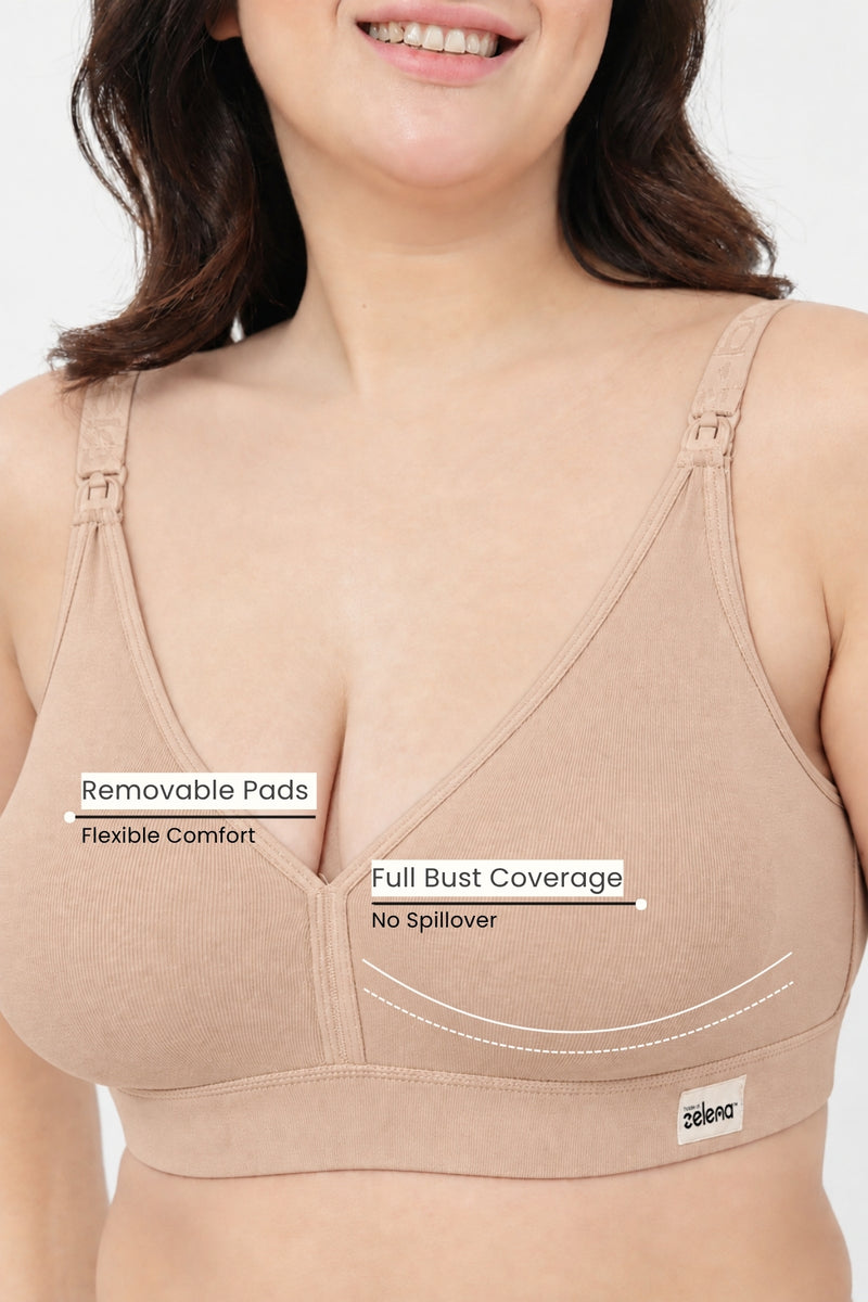 Lira Ribbed Cotton Nursing Padded Bra - Butter
