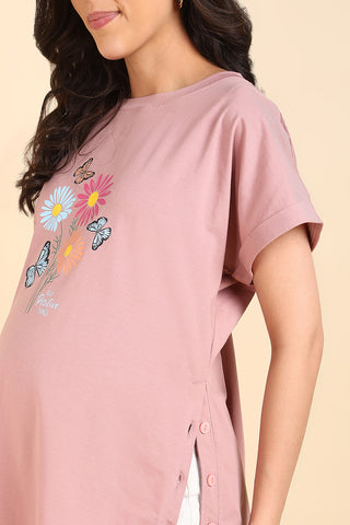 Onion Pink 100% Soft Cotton Zipless Maternity Feeding Top