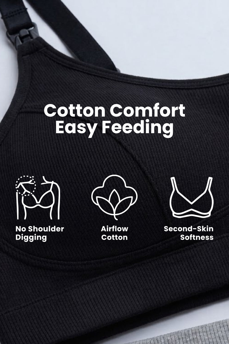 Riva Fine-Rib Cotton Feeding Bra - Black