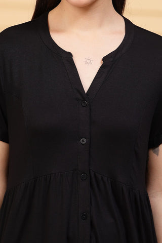 Black Solid Button Top For Zipless Feeding