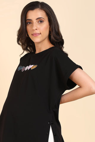 Black 100% Soft Cotton Zipless Maternity Feeding Top