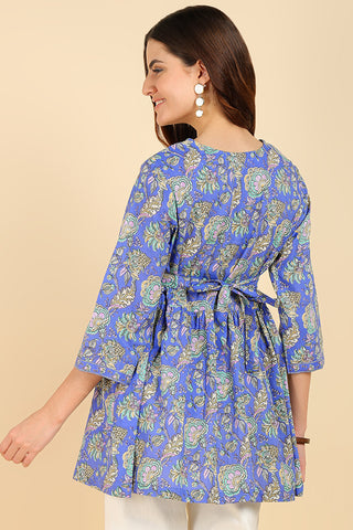 Blue Floral Printed Short Top for Feeding