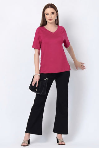Deep Rose Solid Nursing Top with Side Zip Access
