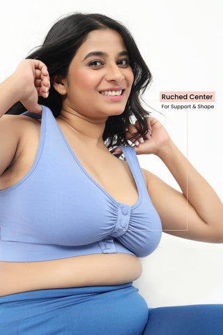 Ruched Modal Front-Open Bra - (Pack Of 3) (Black, Airforce, Cornflower Blue)