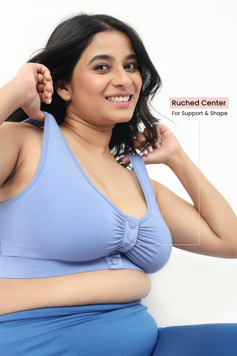Ruched Modal Front-Open Bra - Cornflower Blue