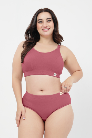 Riva Fine Rib Bra & Mid Rise Panty Set - Blush