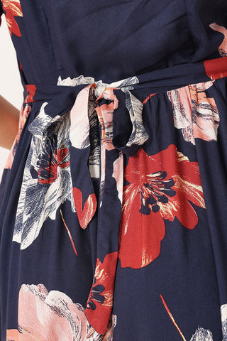 Floral Printed Blue Zipless Feeding Dress