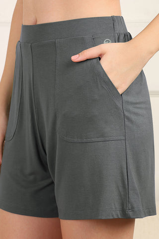 Charcoal Grey Maternity Nursing Top & Shorts Set