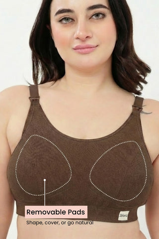 Riva Fine-Rib Cotton Feeding Bra - Mocha