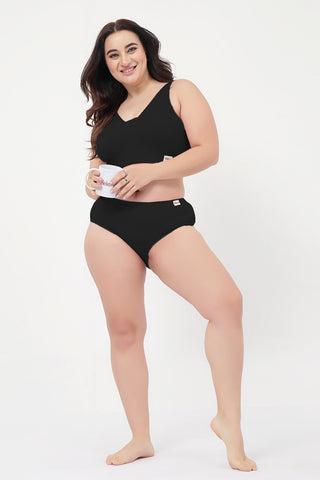 Riva Fine Rib Bra & Mid Rise Panty Set - Black