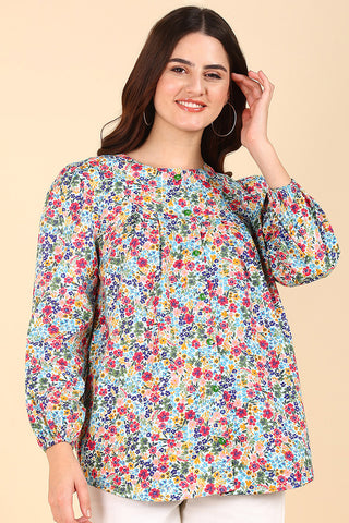Blue Floral Printed 100% Soft Cotton Zipless Maternity Top