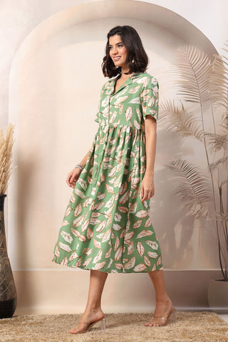 Bohemian Green Maternity Zipless Feeding Dress