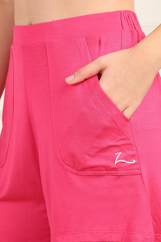 Fuchsia Mid-Rise Maternity Shorts (Pregnancy & Postpartum)