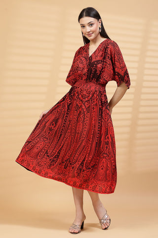 Red Paisley Print Maternity Feeding Dress