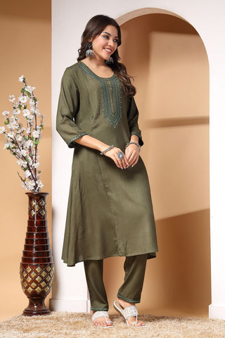 Celestial Olive Maternity Feeding Kurta Set